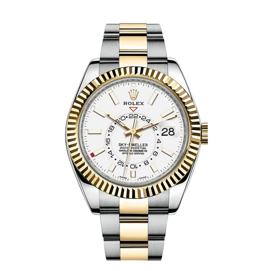 Rolex Sky-Dweller 42mm 2-Tone Steel 18k Yellow Gold White Dial Watch