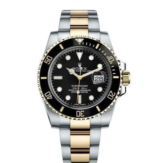 Rolex Submariner 40mm 2-Tone Steel 18k Yellow Gold Black Dial Watch 116613LN