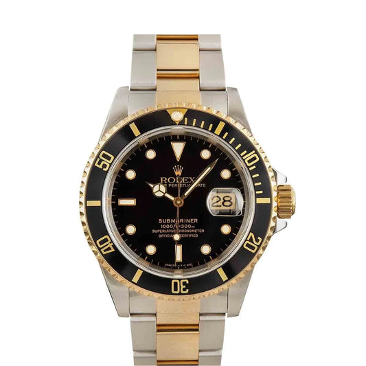 Rolex Submariner Date 40mm 18k Yellow Gold Stainless Steel Black Dial 16613