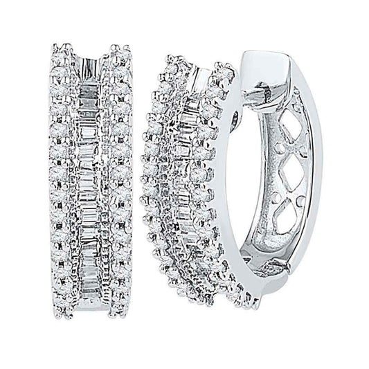 white gold baguette diamond hoop earrings