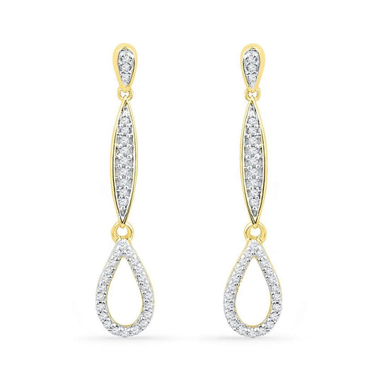 10kt Yellow Gold Womens Round Diamond Slender Teardrop Dangle Earrings 1/5 Cttw