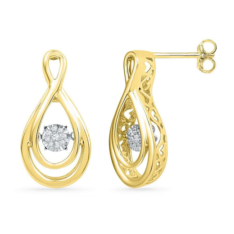 10kt Yellow Gold Womens Round Diamond Moving Twinkle Cluster Teardrop Stud Earrings 1/20 Cttw