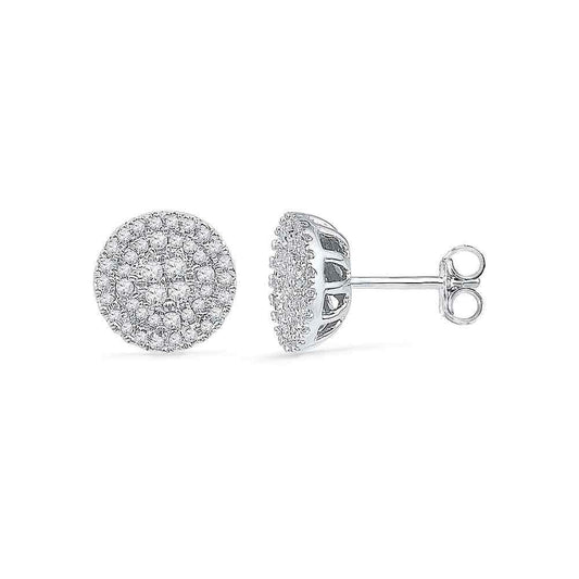 10kt White Gold Womens Round Diamond Flower Cluster Earrings 1/2 Cttw