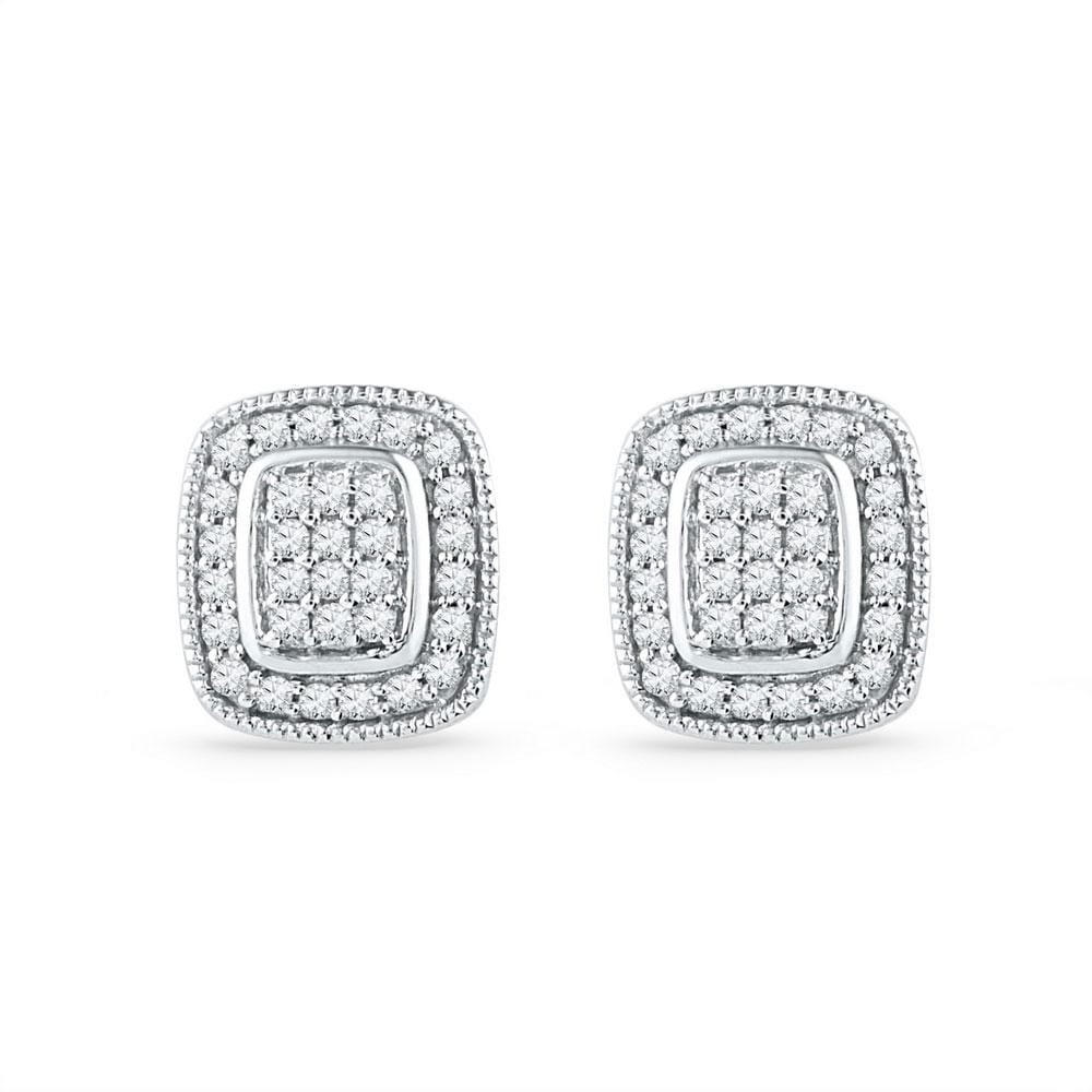 10kt White Gold Womens Round Diamond Square Cluster Stud Earrings 1/4 Cttw