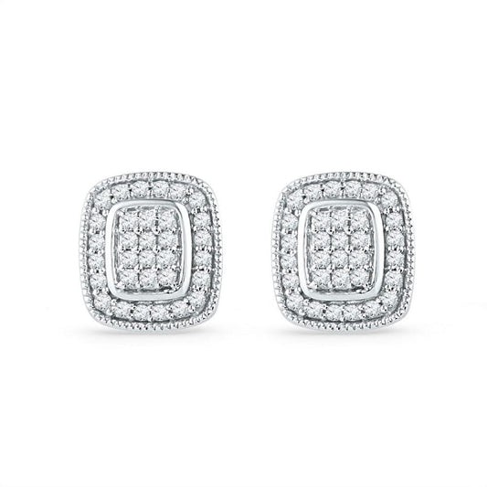 10kt White Gold Womens Round Diamond Square Cluster Stud Earrings 1/4 Cttw