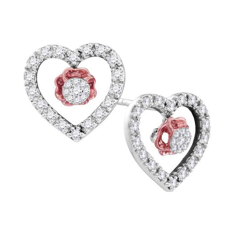10kt White Gold Womens Round Diamond Heart Earrings 1/3 Cttw