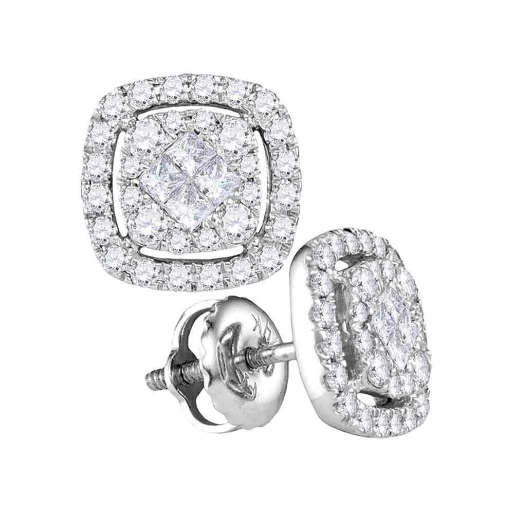 14kt White Gold Womens Princess Diamond Soleil Square Cluster Earrings 1/2 Cttw