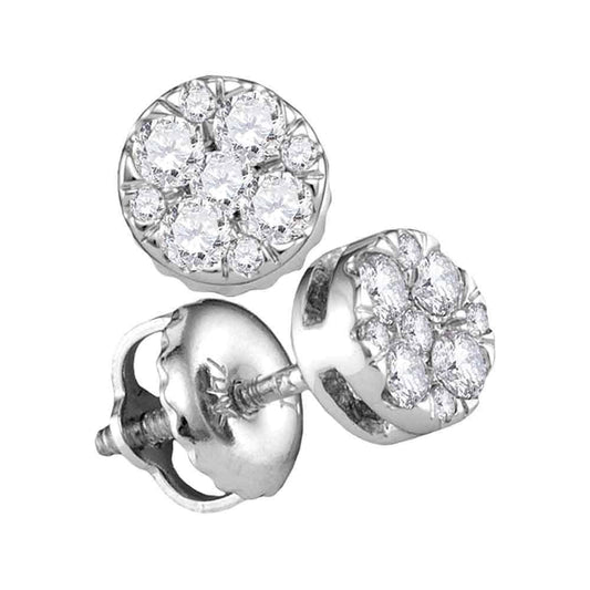 14kt White Gold Womens Round Diamond Cluster Earrings 1/4 Cttw