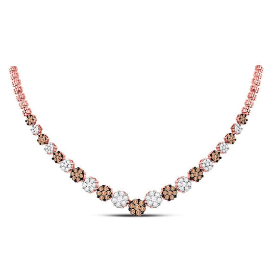 14K Rose Gold Womens Round Brown Diamond Cluster Necklace 5.00 Cttw