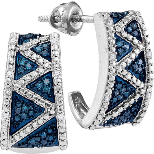 white gold blue Diamond Half J Earrings