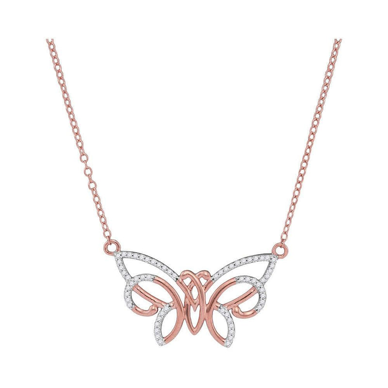 10K Rose Gold Diamond Butterfly Pendant Necklace