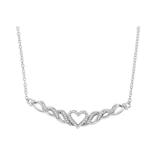 10K White Gold Womens Round Diamond Heart Pendant Necklace 1/6 Cttw