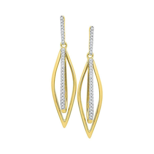 10kt Yellow Gold Womens Round Diamond Oblong Oval Stick Dangle Earrings 1/6 Cttw