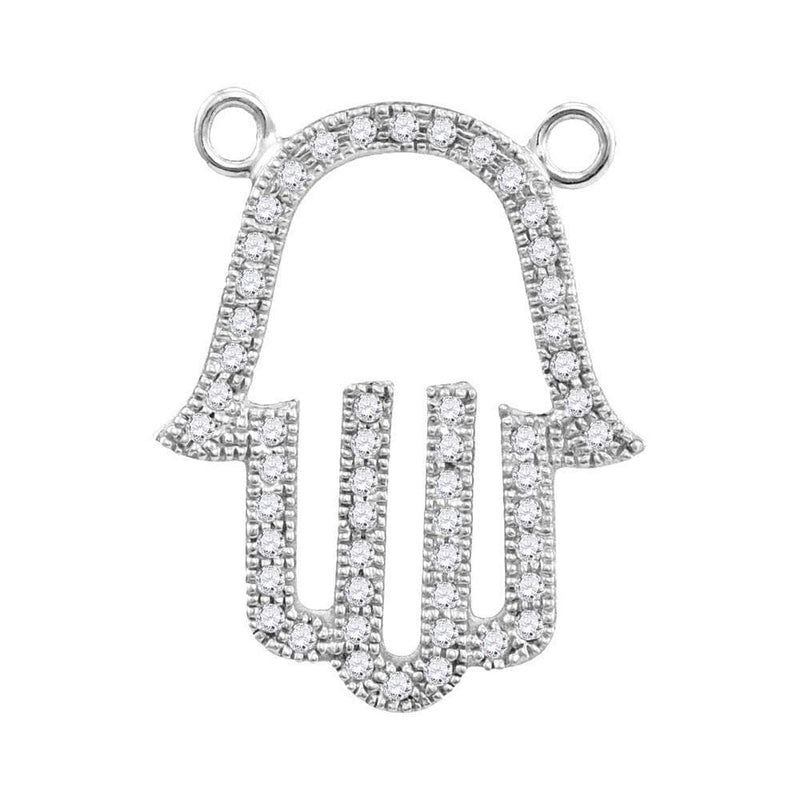 10K White Gold Womens Round Diamond Hamsa Hand Fatima Pendant Necklace 1/5 Cttw