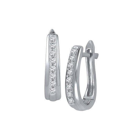 10kt White Gold Womens Round Diamond Oblong Hoop Earrings 1/4 Cttw