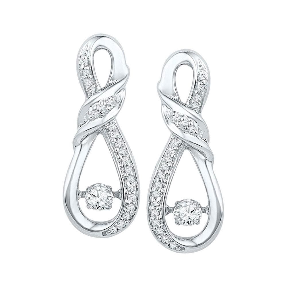 10kt White Gold Womens Round Diamond Moving Twinkle Solitaire Twist Ribbon Earrings 1/3 Cttw