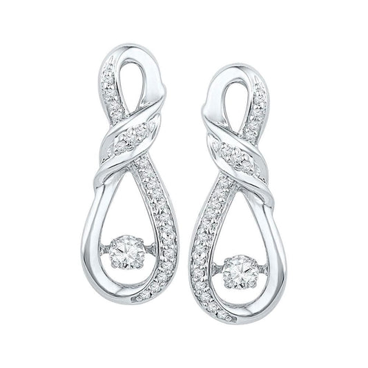 10kt White Gold Womens Round Diamond Moving Twinkle Solitaire Twist Ribbon Earrings 1/3 Cttw
