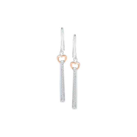 10kt Two-tone White Gold Womens Round Diamond Heart Dangle Earrings 1/10 Cttw