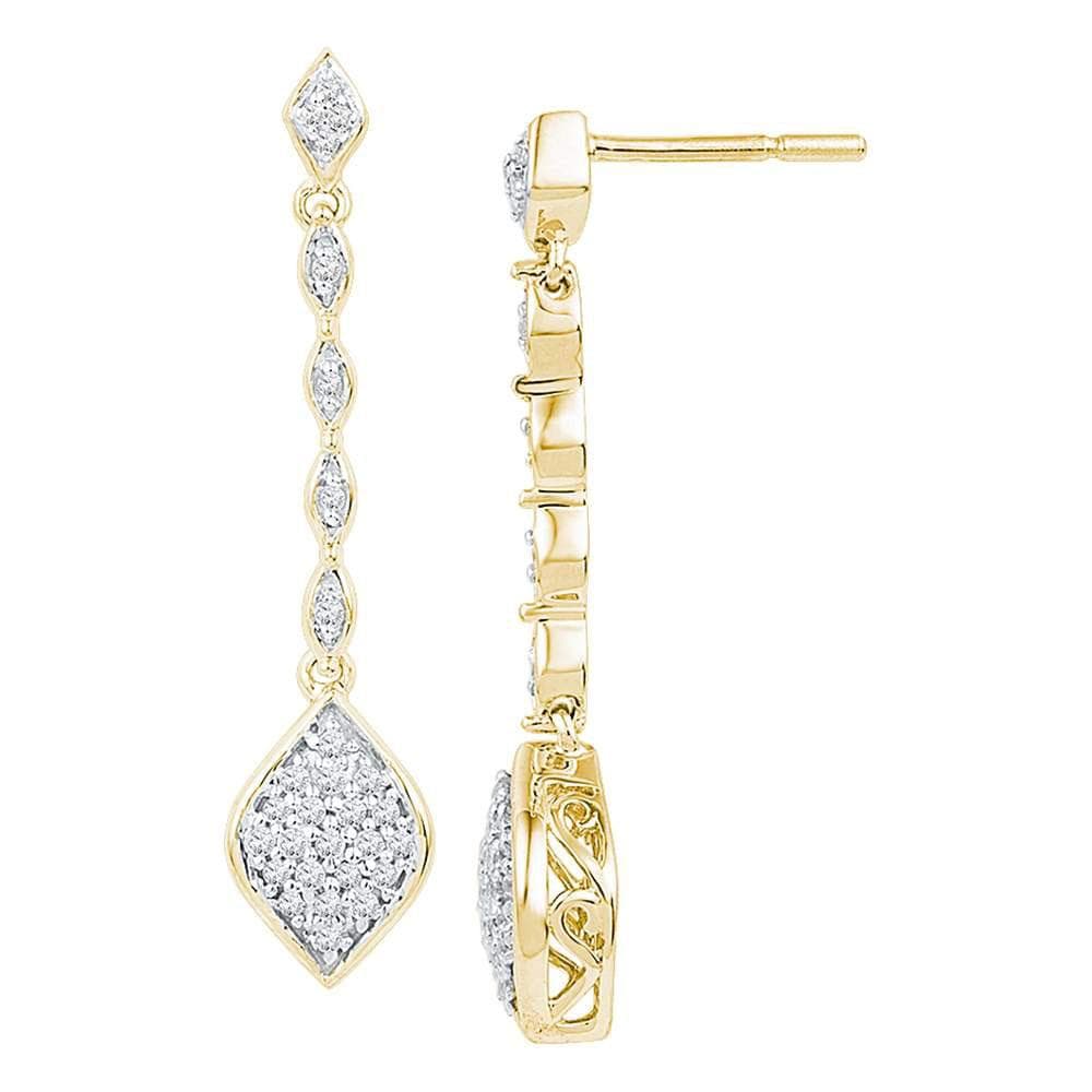 10kt Yellow Gold Womens Round Diamond Cluster Dangle Drop Earrings 1/4 Cttw