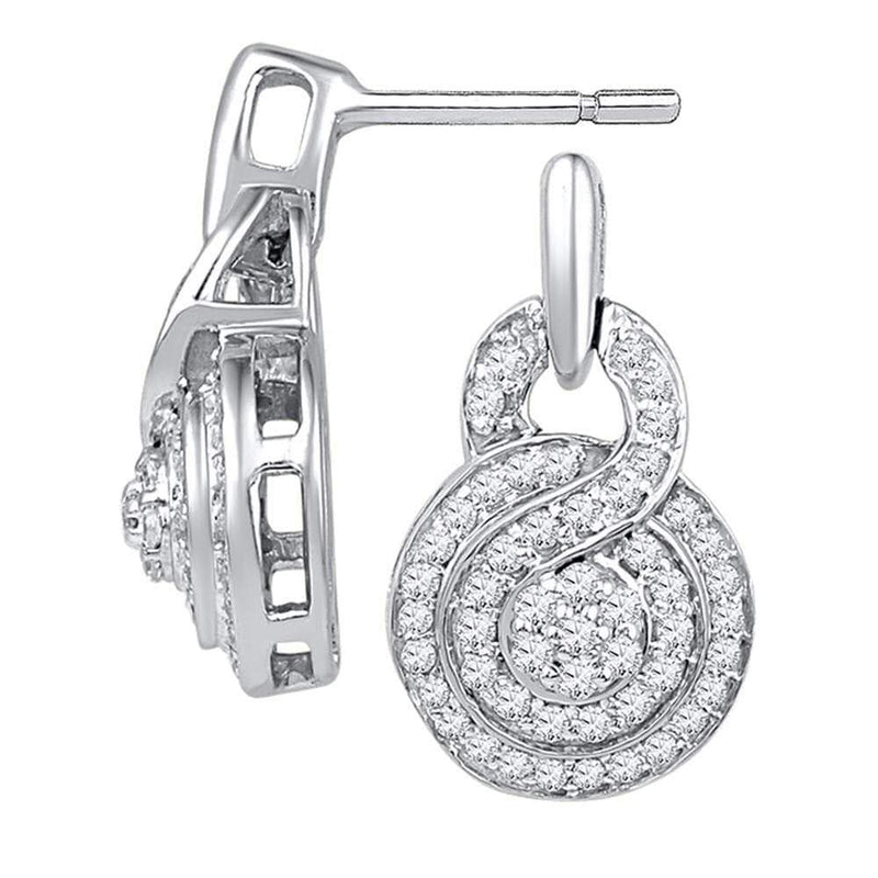 10kt White Gold Womens Round Diamond Concentric Circle Cluster Earrings 1/2 Cttw