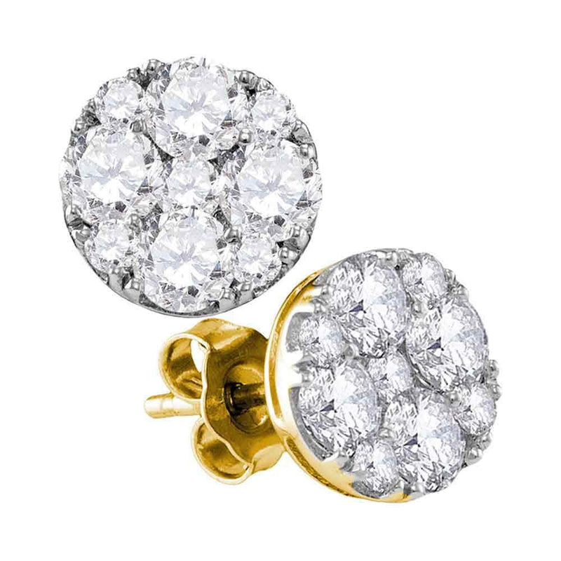 10kt Yellow Gold Womens Round Diamond Cluster Screwback Earrings 1-3/4 Cttw