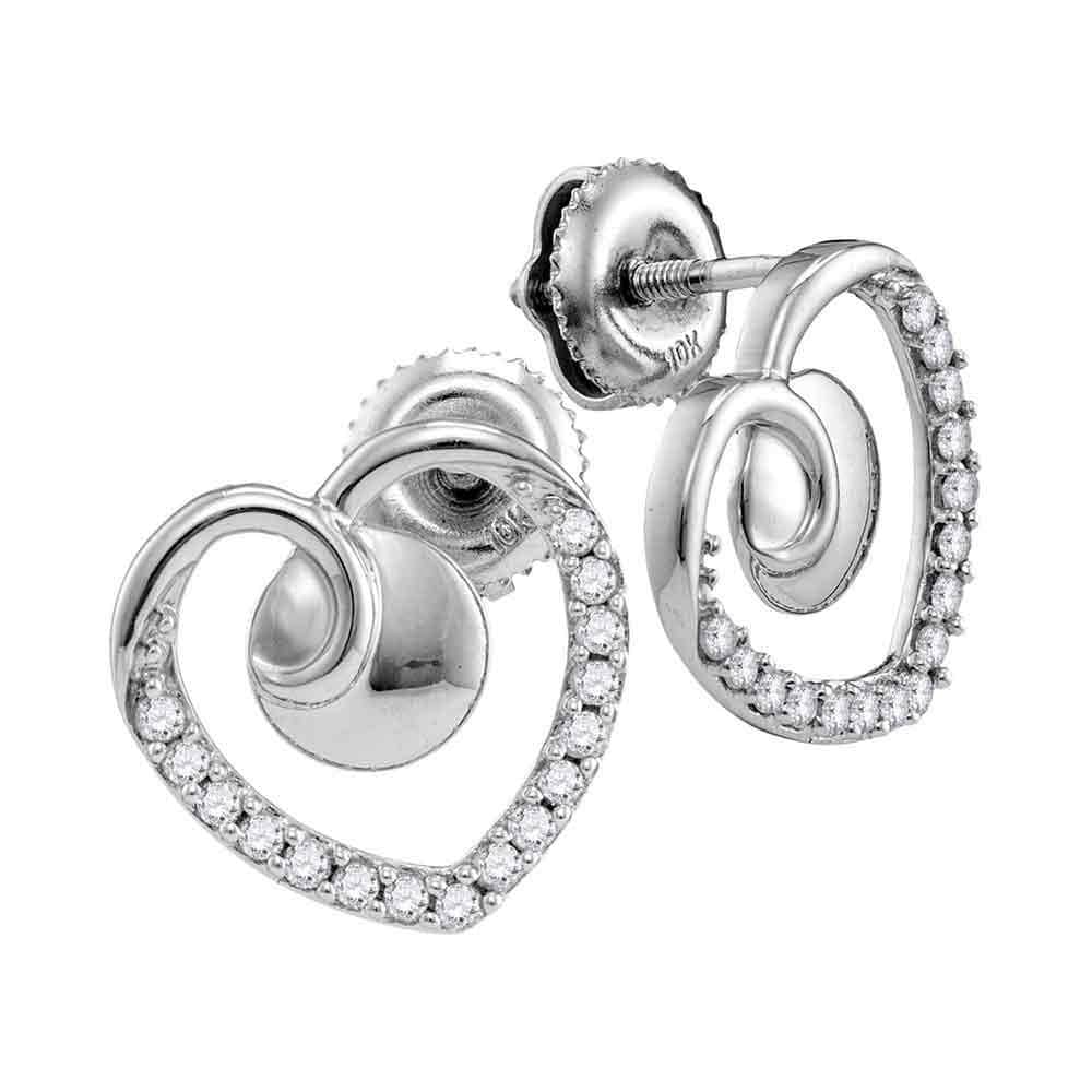 10kt White Gold Womens Round Diamond Heart Screwback Earrings 1/4 Cttw