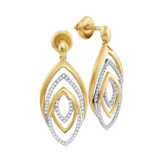 10kt Yellow Gold Womens Round Diamond Dangle Earrings 1/3 Cttw