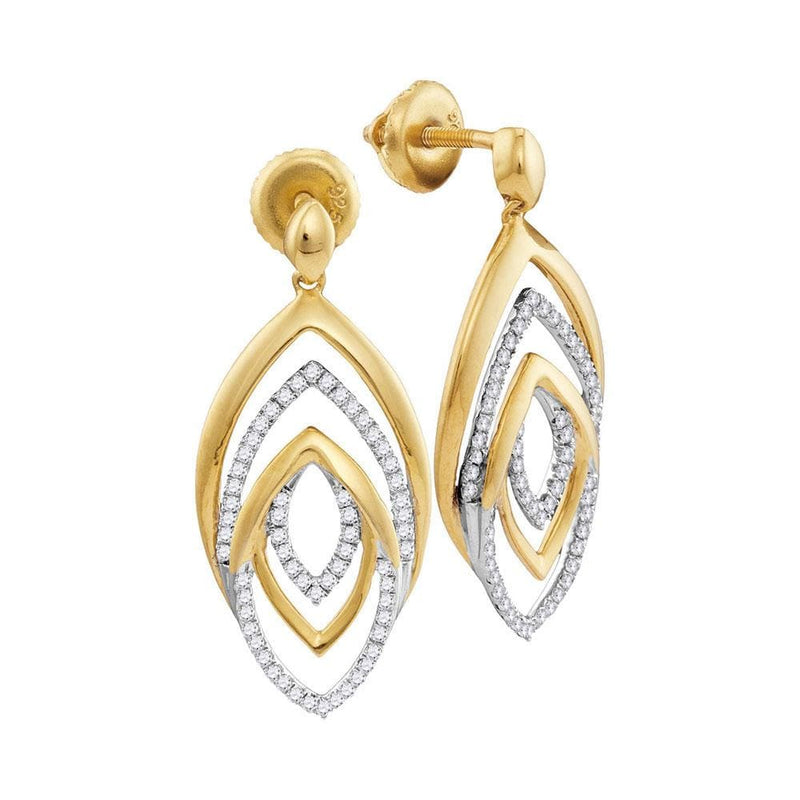 10kt Yellow Gold Womens Round Diamond Dangle Earrings 1/3 Cttw