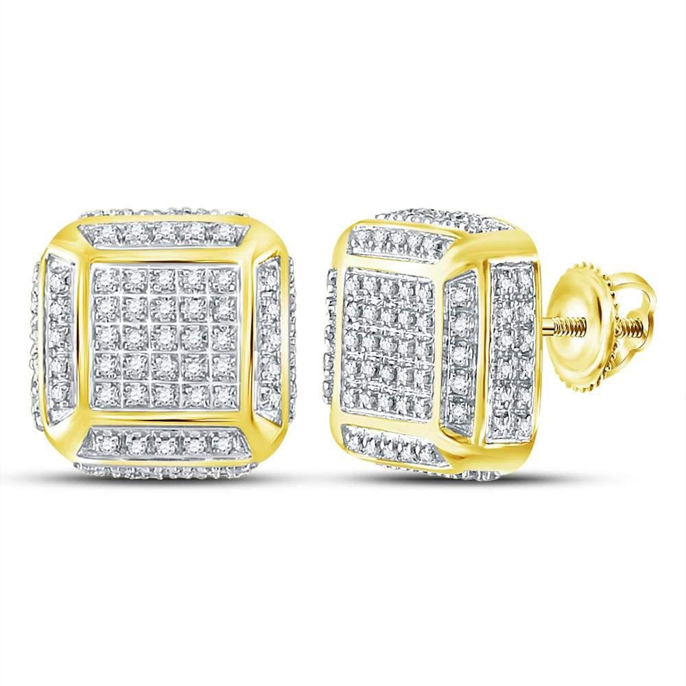 10kt Yellow Gold Mens Round Diamond Square Cluster Stud Earrings 1/2 Cttw