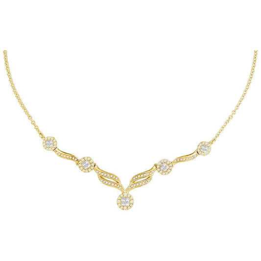 14K Yellow Gold Womens Princess Diamond Soleil Cluster Luxury 18" Necklace 1.00 Cttw