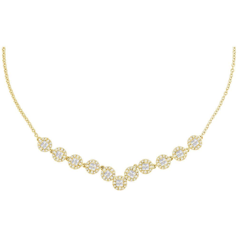 14K Yellow Gold Womens Princess Diamond Soleil Cluster Luxury Necklace 1-7/8 Cttw