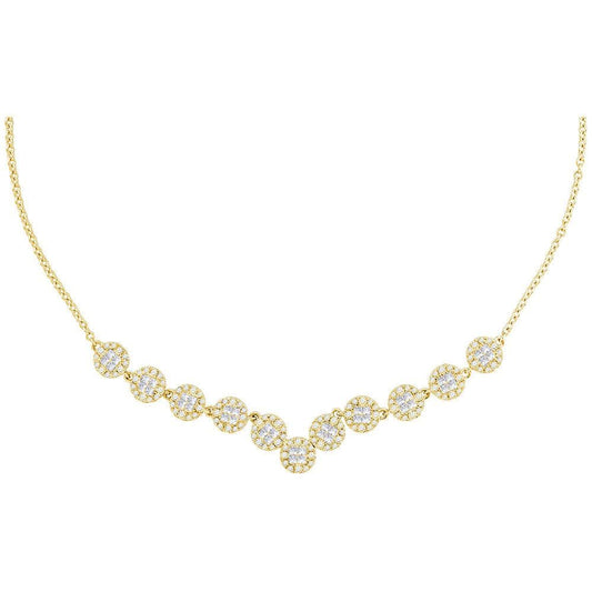 14K Yellow Gold Womens Princess Diamond Soleil Cluster Luxury Necklace 1-7/8 Cttw