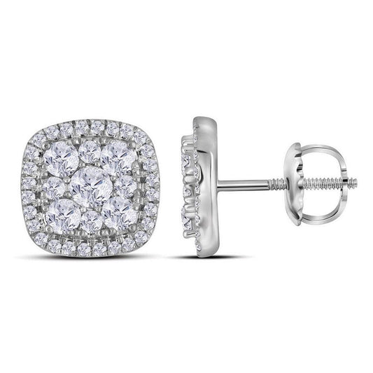 10kt White Gold Womens Round Diamond Framed Square Cluster Earrings 1.00 Cttw