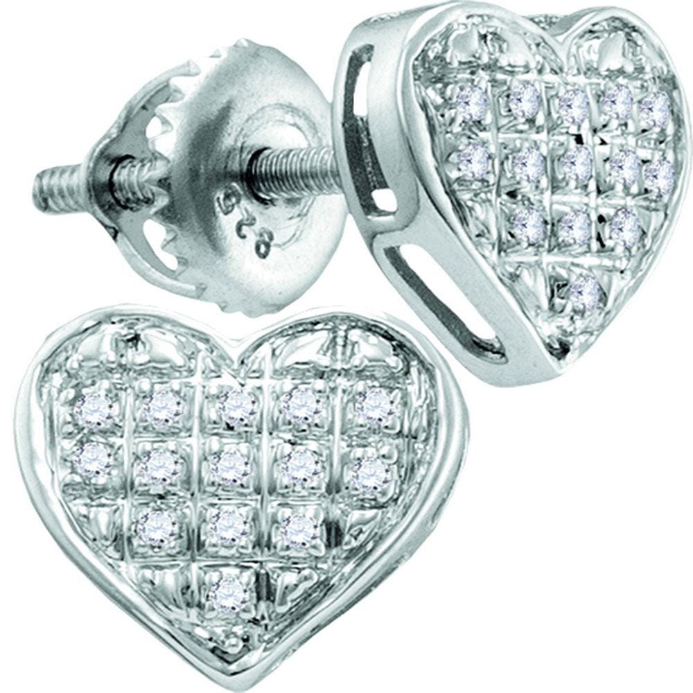 10kt White Gold Womens Round Diamond Heart Cluster Stud Earrings 1/20 Cttw