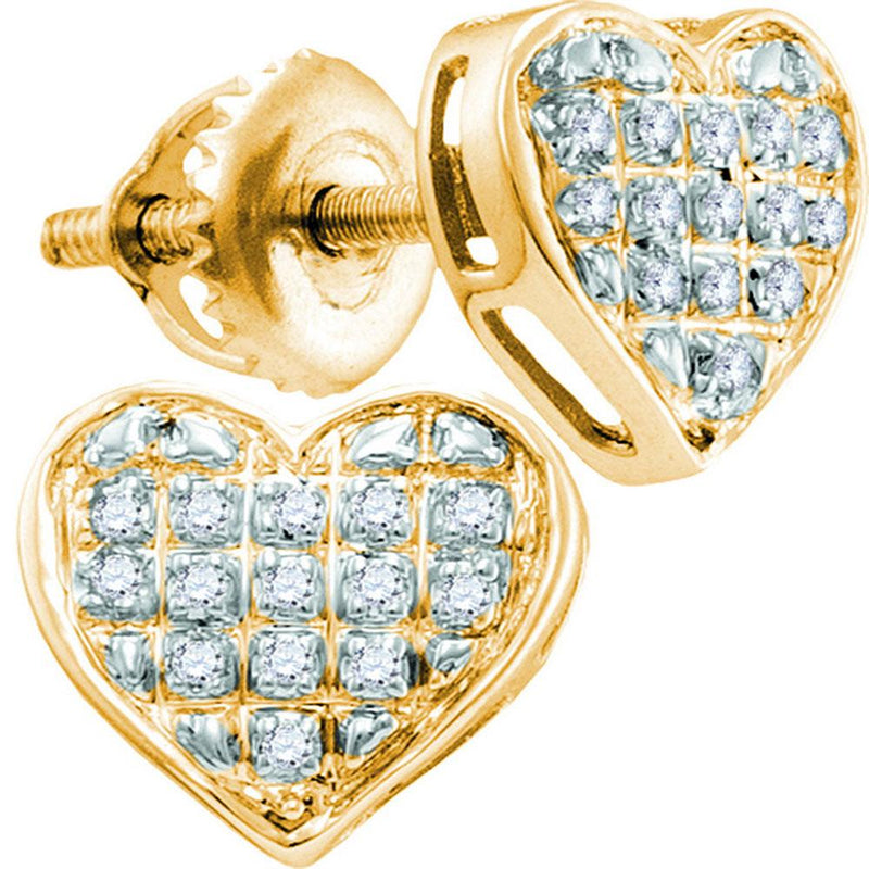 10kt Yellow Gold Womens Round Diamond Heart Cluster Earrings 1/10 Cttw