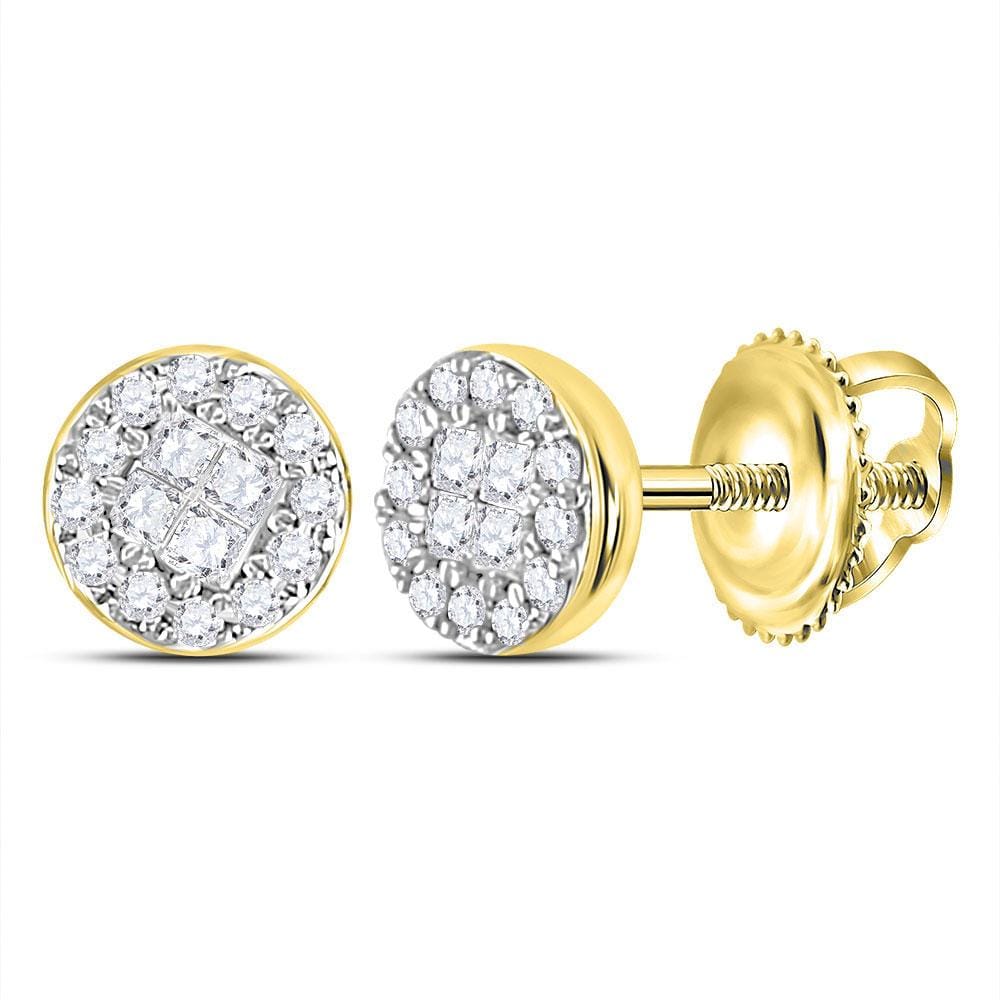 10kt Yellow Gold Womens Princess Round Diamond Soleil Cluster Earrings 1/6 Cttw