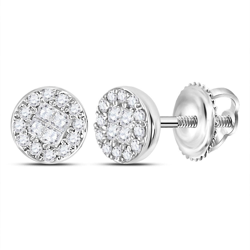 10kt White Gold Womens Princess Round Diamond Soleil Cluster Earrings 1/6 Cttw