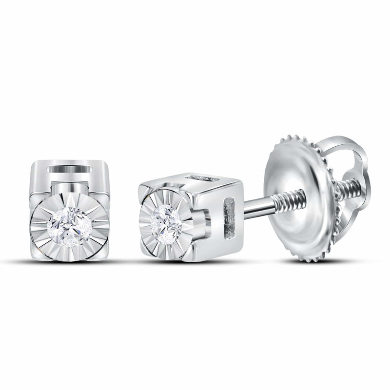 Sterling Silver Womens Round Diamond Solitaire Screwback Earrings 1/20 Cttw
