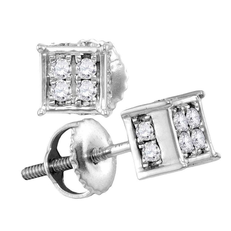 10kt White Gold Womens Round Diamond Square Cluster Screwback Earrings 1/4 Cttw