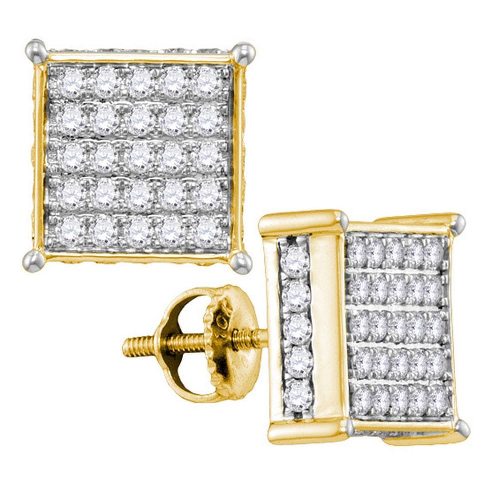 10kt Yellow Gold Womens Round Diamond Square Stud Earrings 1.00 Cttw
