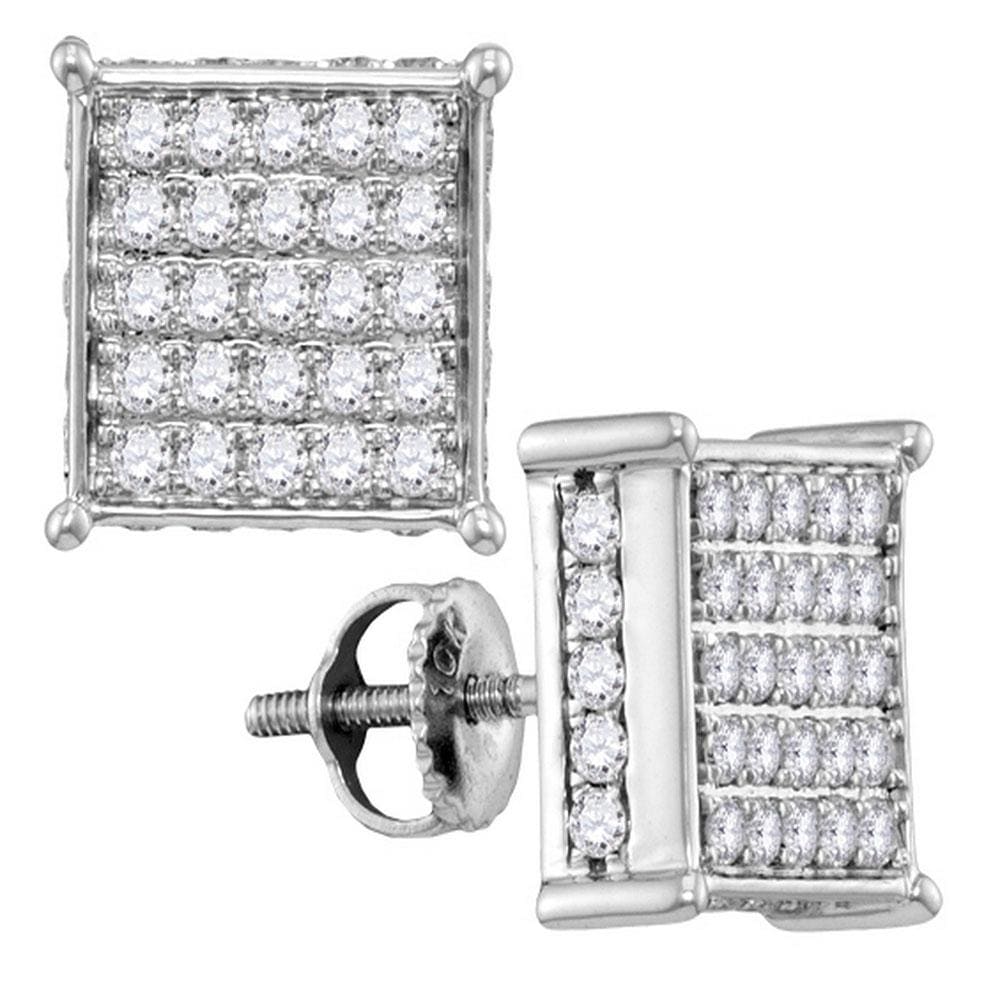10kt White Gold Womens Round Pave-set Diamond Square Cluster Earrings 1.00 Cttw