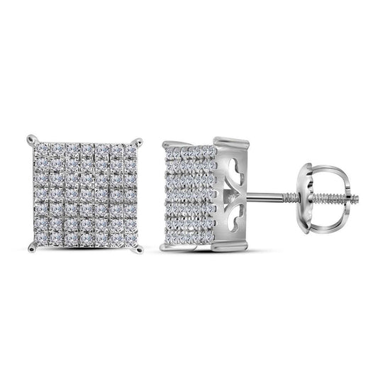diamond square cluster stud earrings