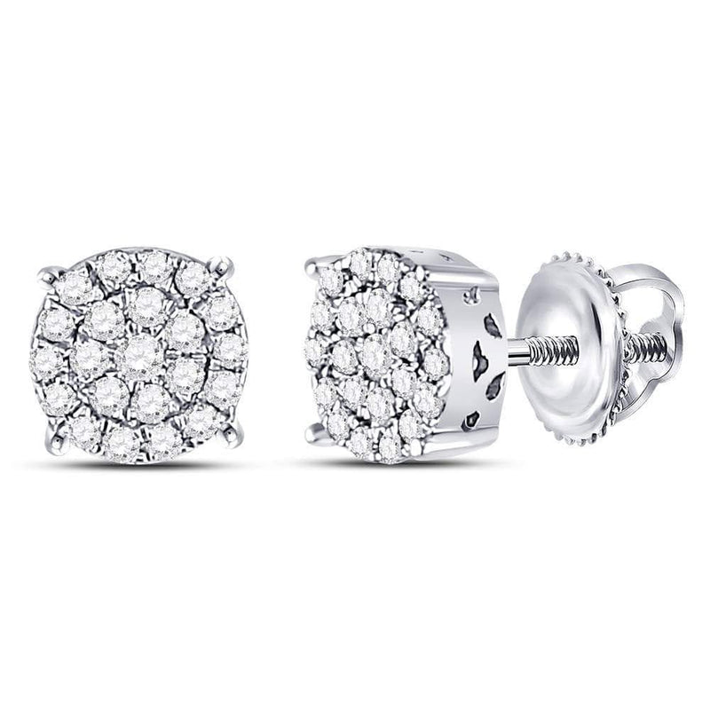10kt White Gold Womens Round Diamond Concentric Circle Cluster Earrings 1/4 Cttw