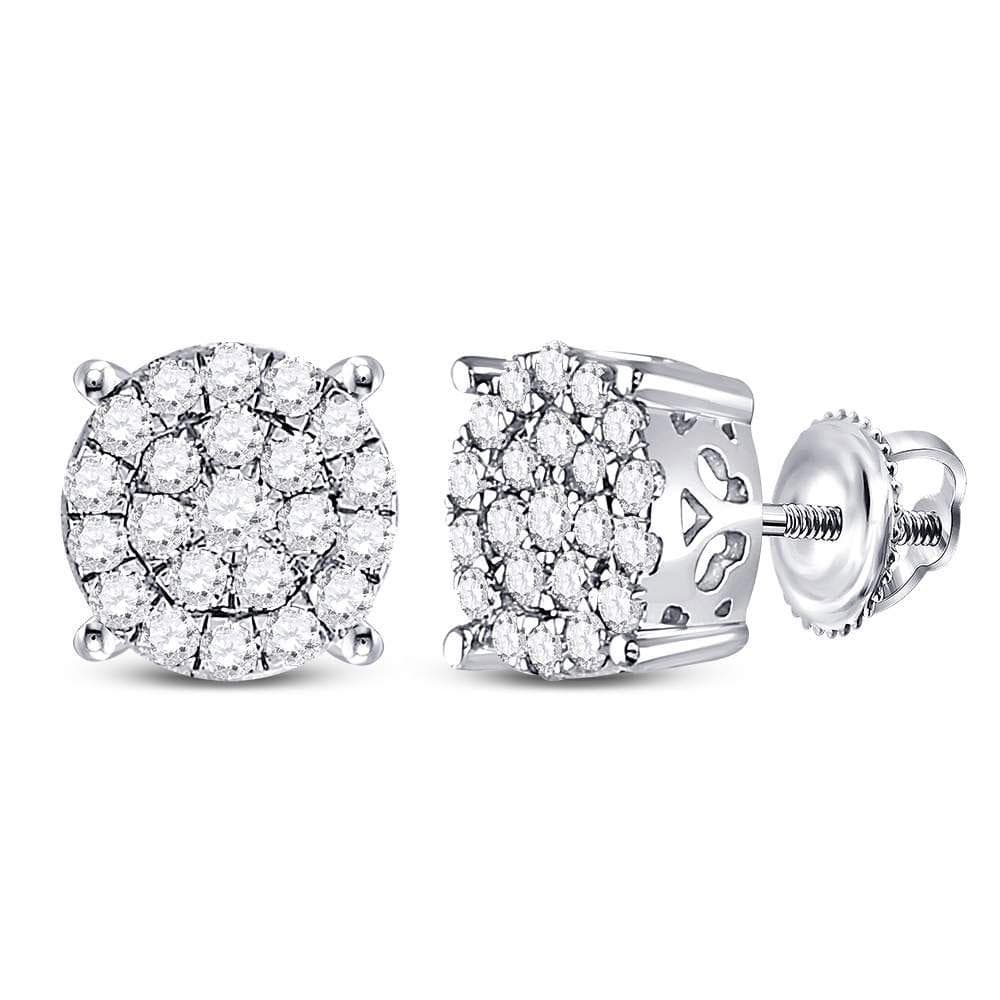 10kt White Gold Womens Round Diamond Cindy's Dream Cluster Earrings 1.00 Cttw