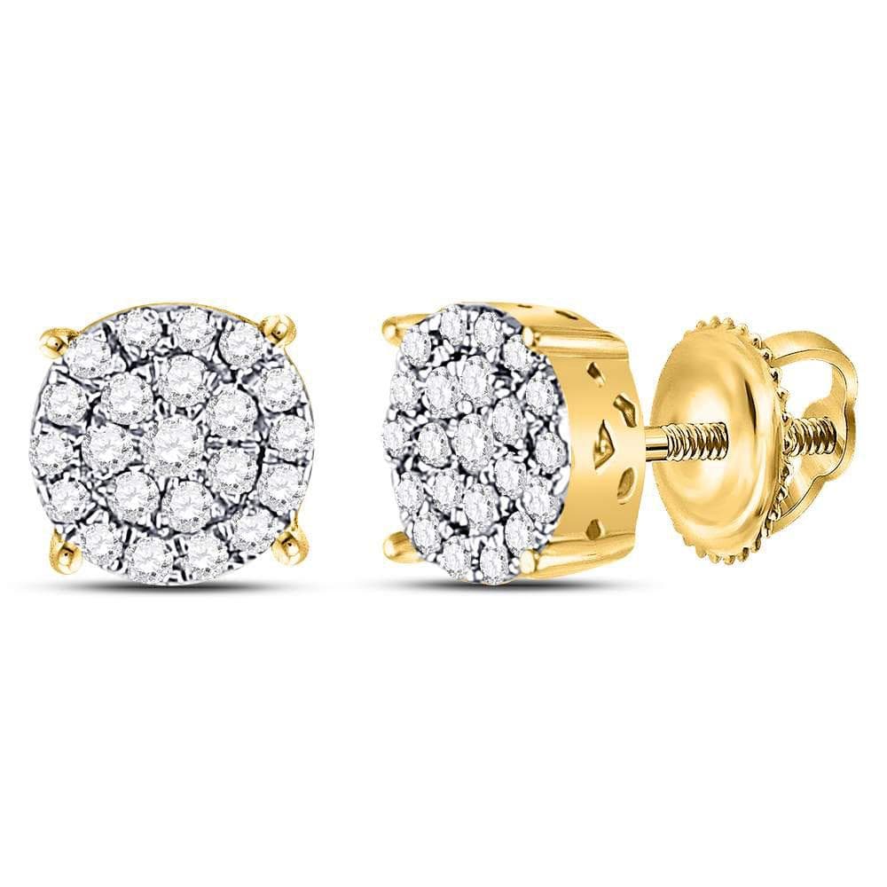 10kt Yellow Gold Womens Round Diamond Concentric Circle Cluster Earrings 1/4 Cttw