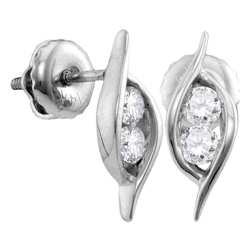 14kt White Gold Womens Round Diamond 2-stone Hearts Together Screwback Stud Earrings 1/4 Cttw