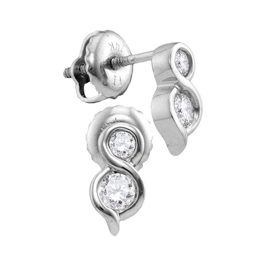 14kt White Gold Womens Round Diamond 2-stone Hearts Together Stud Earrings 1/4 Cttw