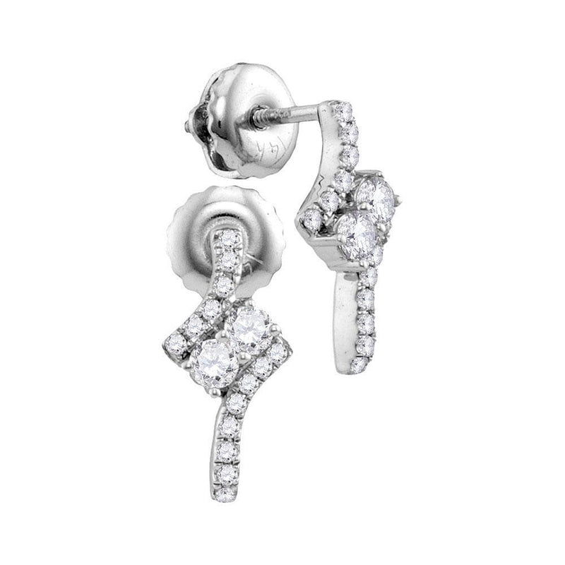 14kt White Gold Womens Round Diamond 2-stone Earrings 1/4 Cttw