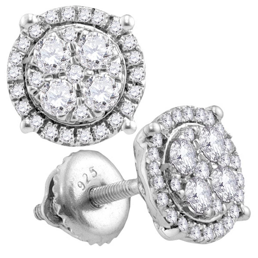 10kt White Gold Womens Round Diamond Circle Cluster Earrings 1/4 Cttw