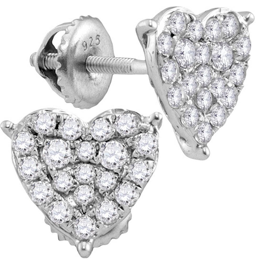 10kt White Gold Womens Round Diamond Heart Cluster Stud Earrings 3/4 Cttw